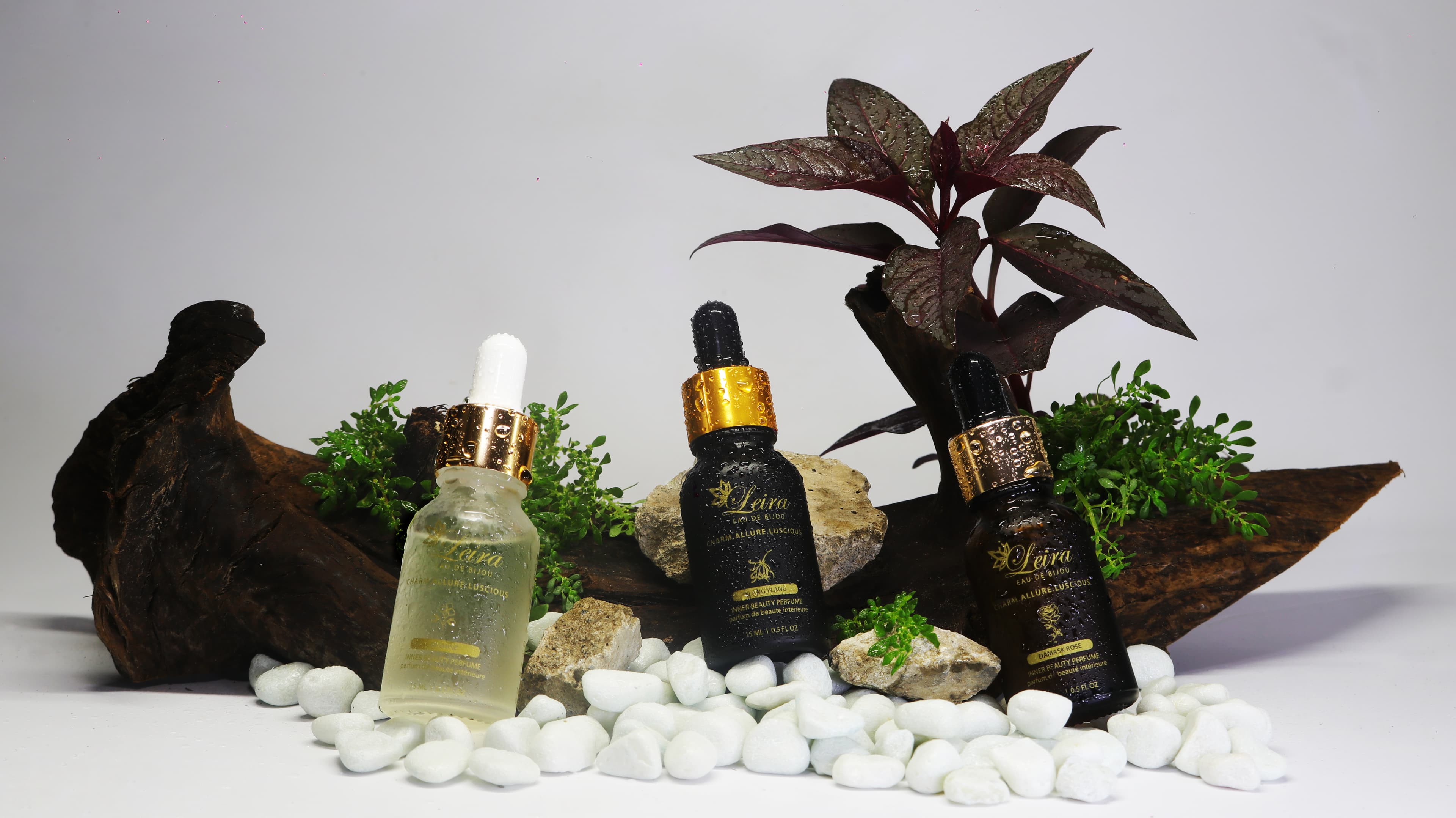 Leira intimate perfume collection with rose jasmine and ylang-ylang botanicals